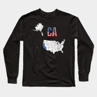 Vintage California USA Map & Flag Long Sleeve T-Shirt